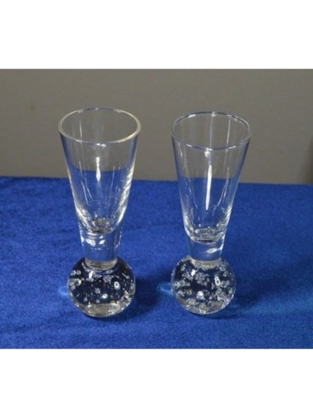 Vintage MCM Clear Glass Cordial Glasses Bubble Base Trumpet Flute Set of 2 Art